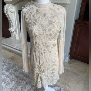 Free People Cleo Embroidered Bell Sleeve Boho Dress